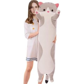 Cojín Largo de Peluche de Gato de Peluche para Dormir, Suave y Largo, Regalo para niños y Novias (150 cm59 Pulgadas, Gris)