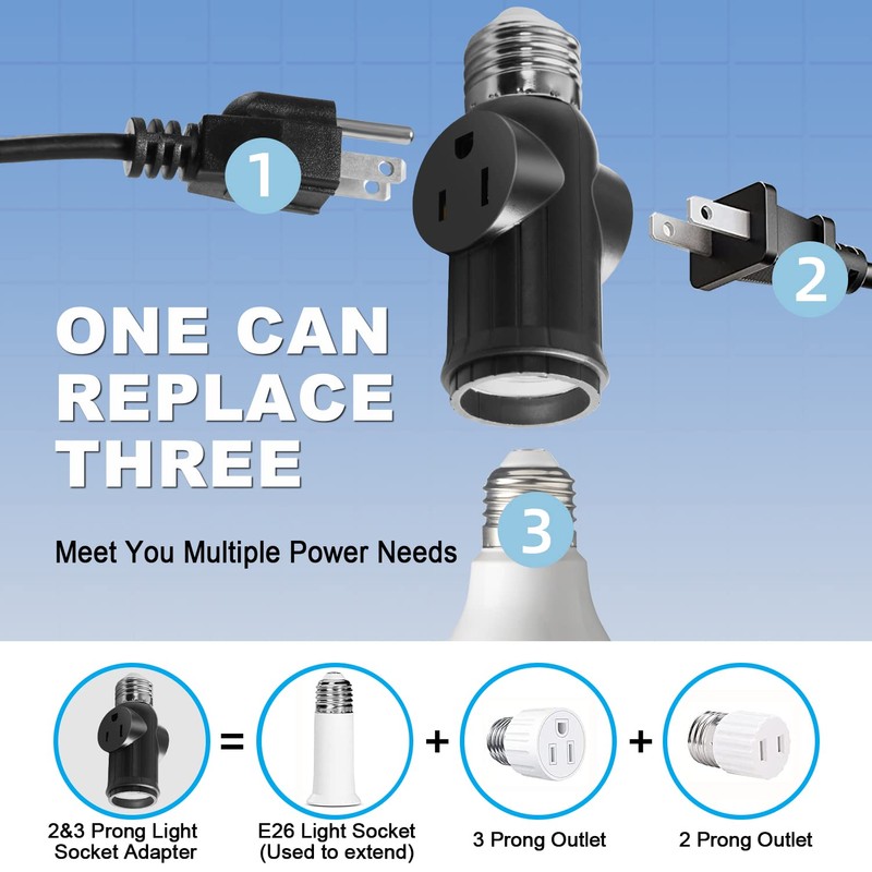 Light Socket to Plug Adapter (3 Pack), Light Bulb Outlet