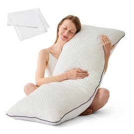 HOMELAB Cooling Adjustable Body Pillow (20x54) with White Bamboo Viscose Pillowcase Bundle, Full Body Support for Side Sleepers, Back, Hip & Knee Comfort, Shredded Memory Foam & Washable Cover