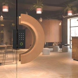 Rzeloyde Solid Wood Barn Door Pull Handle, Moon-Shaped Commercial Handle for ​Sauna/Glass Door, Hotel & Front Doors Large Modern Pull (Diameter 200mm/7.87'')