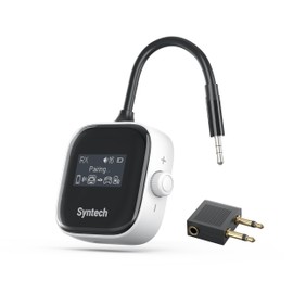 Syntech Airplane Bluetooth Transmitter Receiver for 2 AirPods or Wireless Headphones, HD Display Low Latency 3.5mm AUX Jack Bluetooth 5.3 Audio Adapter for Flying, TV, Car, Gym, Home Stereo White