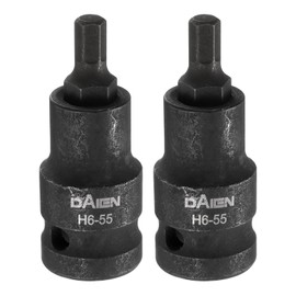 HARFINGTON 2pcs H6 Hex Bit Socket 55mm/2.17" Length 1/2" Square Drive Metric Extension Impact Bit Power Nut Driver Set S2 Steel Socket Ratchet Wrench Bits, Black