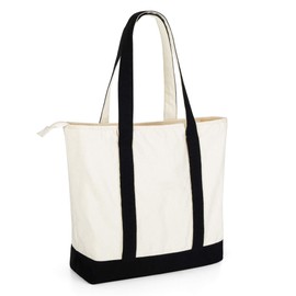 Trunab Reusable Grocery Bag Shopping Tote Bags with Zip, Portable Lightweight Storage Carry Bag for Shopping Day, Holiday, Grocery Store, Supermarket, Craft DIY Drawing,Gift Bags, Beige