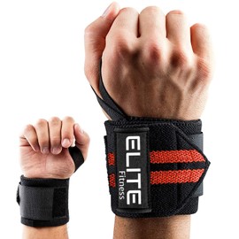 Elite Fitness Muñequeras de Soporte con Sujetador de Pulgar (PAR), muñequeras para Gimnasio y Levantamiento de Pesas,Brinda Soporte para la muñeca, para Hombres y Mujeres (Negro con Rojo)