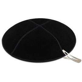 Trendy Black Genuine Suede Kippah with Hair Clip for Kids Men Kipa Skullcap Bulk Pack Kippot for Bar/Bat Mitzvah Chuppah Bris Teens Black Leather Kippahs Passover Seder Stylish Yamakah 1