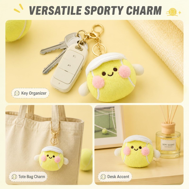 Tapufitil Tennis Plush Keychain, 10cm Cute Sports Charm For Bags