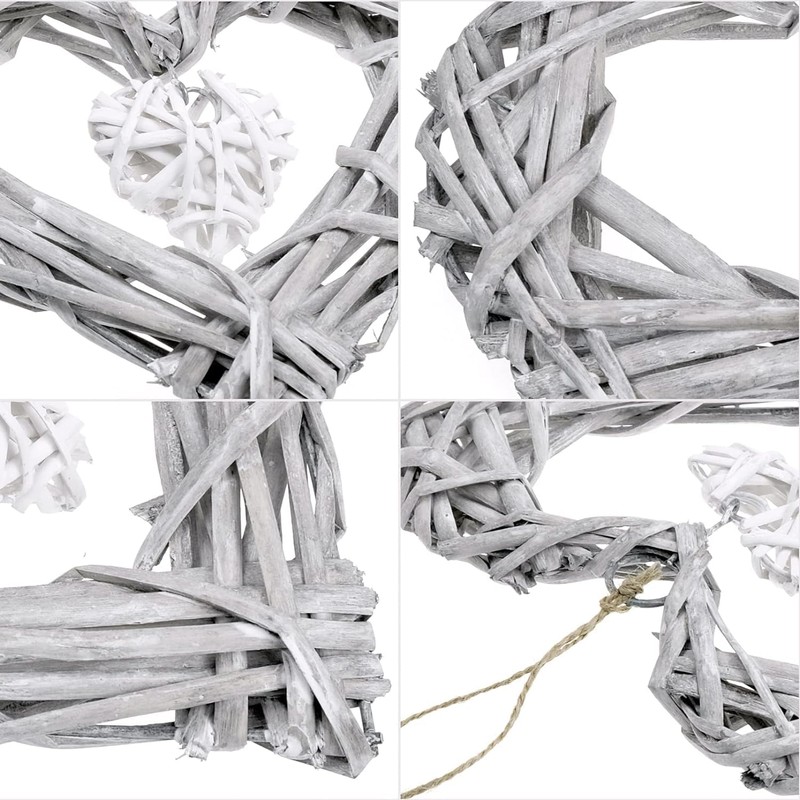 Rattan Hearts Wall Hanging Decoration, Heart Shape Wicker Wreath Ornament