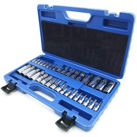 NORTOOLS Master Hex Bit Socket Set S2 Steel Allen Socket Bit SAE and Metric Torx Bit CRV Socket Tool Allen Wrench Bit Kit 1/2" 3/8" 1/4" Drive Automotive Bike Motorcycle and ATV 34 Pieces