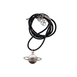 Miniblings Saturn Planet Necklace Planets Space Universe Astronaut Silver-Plated Handmade Fashion Jewellery Leather Necklace, Metal