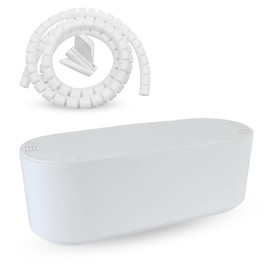 Cable Organizer – Cable Organizer Box with Lid – Hidden Cables and Strips – Includes 1.5 m Spiral Tube Cable Organizer – White – Box Dimensions: 32.3 cm x 12.2 cm x 11.2 cm.