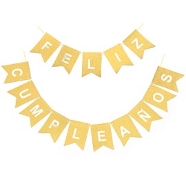 ABSTRACTA STUDIO Letrero Feliz Cumpleaños En Español Colgante - Glitter Metalizado – Reutilizable -Decoracion para Fiestas (Dorado)