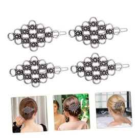 WOONEKY Fashionable 4pcs Flower Hair Clip Woman Alloy Hair Clips Girl Hairdressing Clips No Marking Bang Clip Rhinestone Hair Accessories