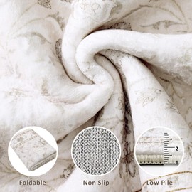 Smiry Floral Area Rug, 4x6 Feet Vintage Print Pattern, Machine Washable Non-Slip Floor Carpet, Low Pile Throw Rugs for Living Room, Bedroom, Dining Room, Laundry Indoor Home Decor, Beige