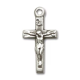bliss Sterling Silver Crucifix Cross Medal Pendant Necklace 18'' Chain with Gift Box