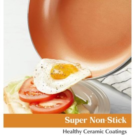 KOCH SYSTEME CS 10in Copper Nonstick Frying Pans with Lids and Titanium Ceramic Interior,100% PFOA-Free Saute Pan/Skillet for All Stove Tops,Stainless Handle,Omelet Pan Cookware