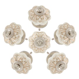 Piutouyar 6PCS Ceramic Cabinet Knobs,Gold and White Roll Hand Painted Cupboard Cabinet Door Knobs Drawer Pulls Dresser Handles with Mounting Screws，Gilt Flower