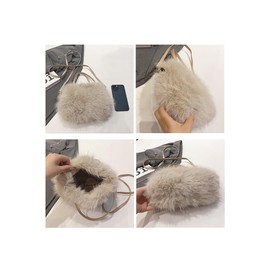 Ulisty Women Small Faux Fox Fur Tote Bag Mini Furry Top Handle Bag Plush Shoulder Bag Crossbody Bag Handbag beige