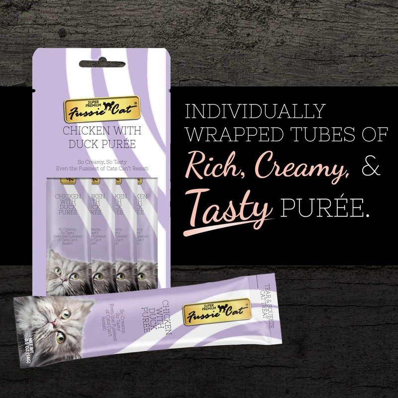 Fussie Cat Chicken with Duck Puree, lickable cat treats, 0.5oz