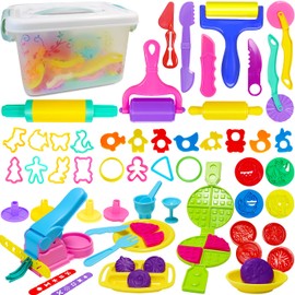 Jiosdo Kneading Tool, 53 Pieces Dough Accessories Kids Plasticine Tools, Dough Cookie Cutters, Extruder Modelling Tool, Kitchen Toy, Educational Toy for Boys Girls (with Storage Bag)