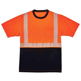 High Visibility Safety T-Shirt, ANSI Class 2 , Reflective Comfort Trim, Black Bottom, Orange, Small, Ergodyne GloWear 8280BK