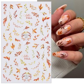 Fall Leaves Nail Stickers 4Pcs 3D Nail Art Decals Laser Autumn Maples Leaf Designs Thanksgiving Day Nail Supplies Adhesive Sliders Nails Stickers DIY Decoration Manicure Fingernail Accessories
