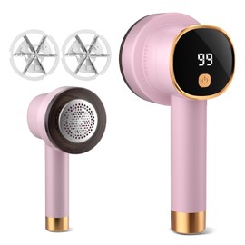 LVAINIT Fabric Shaver, Rechargeable Electric Lint Remover with LED Display, Lint Shaver, 6-Blade, 3-Speed Defuzzer Remove Fuzz, Pills for Clothes, Upholstery, Furniture, Pink