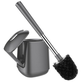 SetSail Toilet Brush and Holder, Self Closing Lid Toilet Bowl Brushes Holder and Extra Long Handle Ventilated Toilet Brush Set for Bathroom Cleaning, Nylon Bristles, Grey