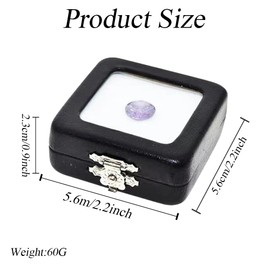2Pcs Black Square PU Leather Gemstone Display Case with Clear Clasp Lids and Double Side Sponge Loose Diamond Jewelry Show Case Storage Box Holder