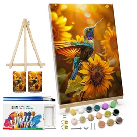 ATDMS Hummingbird Paint by Numbers Kit for Adults with Frame Landscape Paint by Number with Easel DIY Flower Adult Paint by Number Kits Sunflower Paint by Numbers Kit for Home Wall Decor 8x12 Inch
