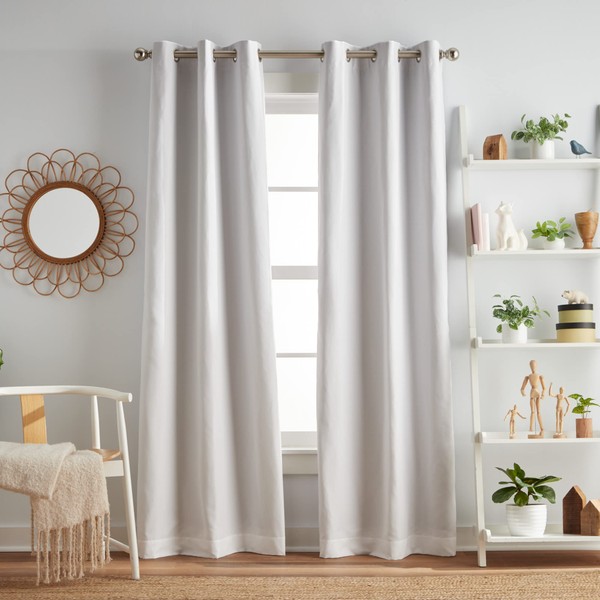 dream FACTORY Grommet Top Window Treatment 2 Piece Set Room Darkening Curtains for Kids Bedroom Decor Solid Lined Drapes, 84" Panel Pair, White Harper