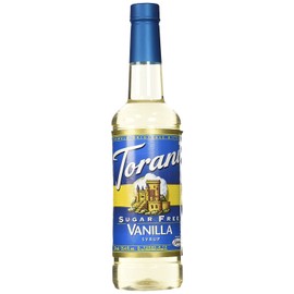 Torani Sugar Free Vanilla Flavoring Syrup, 750mL (25.4 Fl Oz) Bottle Individually Boxed, With Black Pump