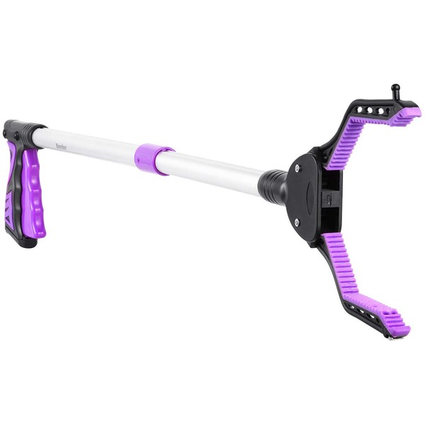 Rirether Grabber Reacher Tool, Foldable Reacher Grabber with Magnetic Tip and Hook,Wide Jaw and Rotating Gripper, Aluminum Alloy Lightweight 32" Trash Picker Grabber(Purple)