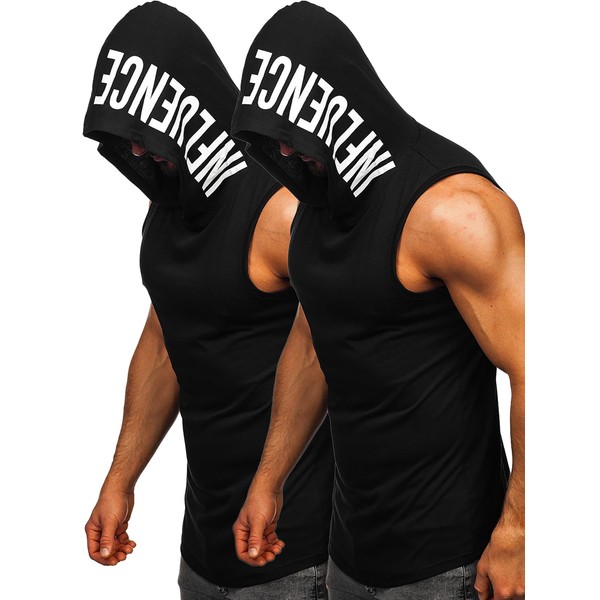 FLYFIREFLY Men's 2 Pack Workout Hooded Tank Tops Bodybuilding Athletic