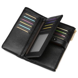 GAEKEAO Women's Large Capacity RFID Blocking Leather Soft Purse with Multiple Card Slots and Zip Coin Purse, Type-01 black, Classic