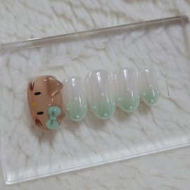 Green Jade Glazed Handmade Nail Tips - Medium Oval / 그린 옥 글레이즈드 수제네일팁 - 미디움오벌