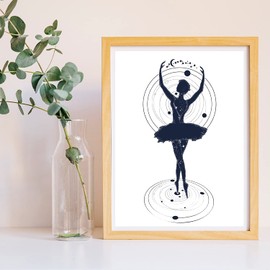 FILM FOR FRAMING Ballerina. Poster with Image Dancing with the Cosmos. Poster Nordic Style. Foil Printed on Paper 250 Grams and Resistant Inks. A3 size. Product of Design.