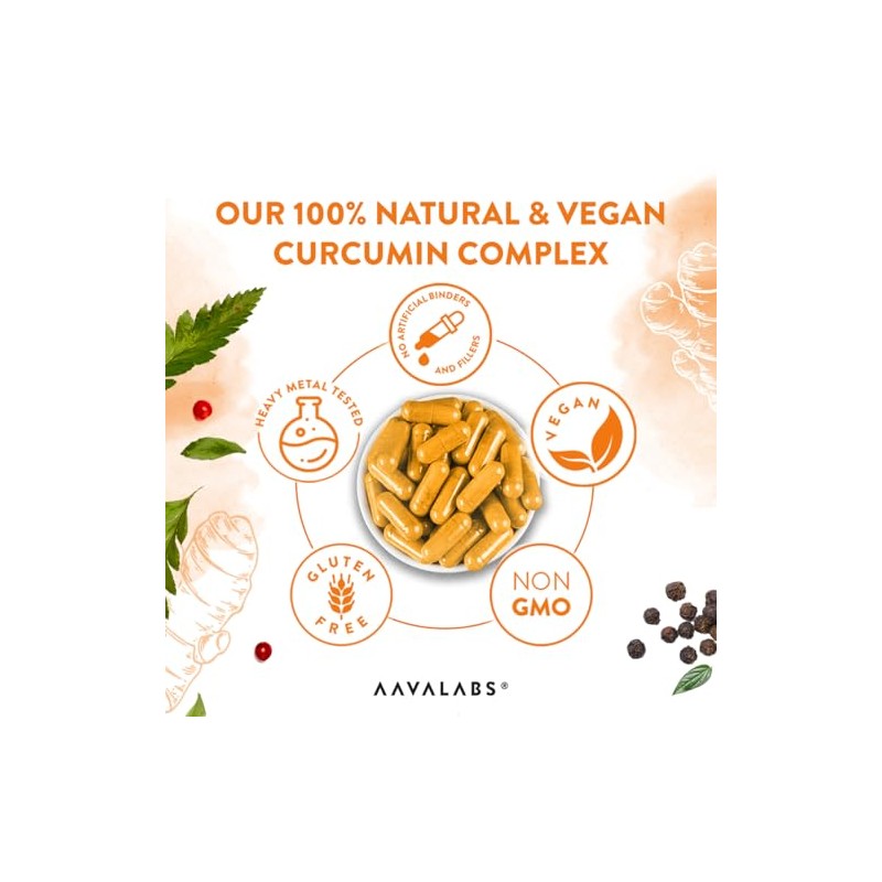 AAVALABS Turmeric and Black Pepper Capsules with Ginger Root Extract