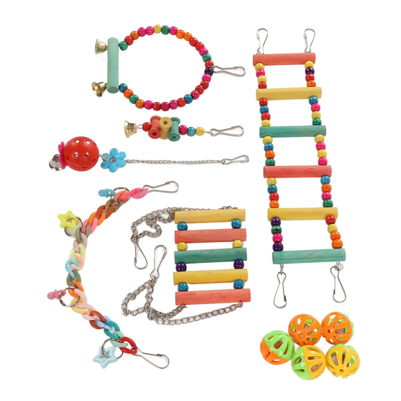 11pcs Parrot Swing Chewing Toy Set Bird Hanging Perches Toy