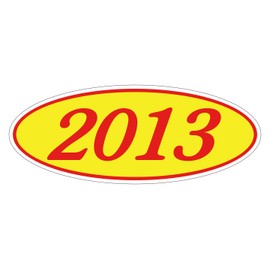 Generic EZ Lettering LINE 2013 Oval Model Year Window Stickers RED Numbers ON Yellow 12 Per Pack CAR Dealer AUTO DEALERSHIP Windshield 4 Digit Year,14inchlong x 5 12inchtall