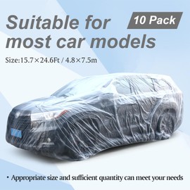 BBTO 10 Set Plastic Car Cover 15.7 x 24.6 ft Universal Disposable Clear Car Cover with Elastic Band Waterproof Dustproof Full Exterior Transparent Protective Cover for SUV Sedan and More