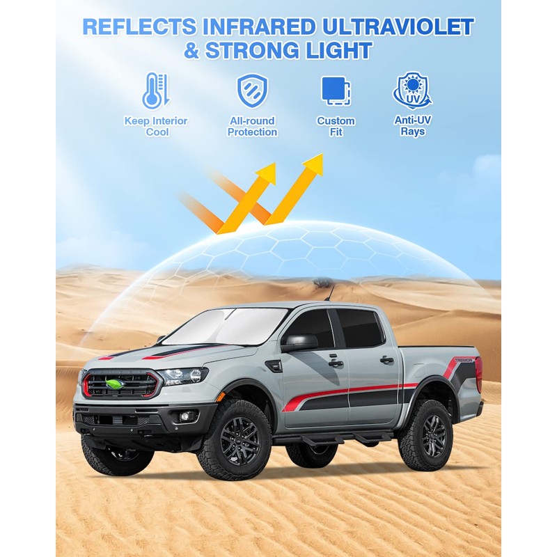 Canvcle Sunshades for 2019-2025 2026 Ford Ranger 4Door Windshield Sunshade