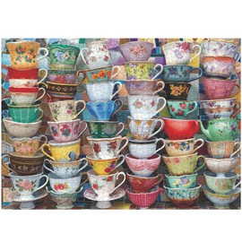 Teacups Puzzle for Adults 1000 Pieces, Colorful Tea Time Jigsaw Puzzles Features Classical Coffee Tea Cups, Challenging Retro Art Puzzles as Tea Cups Decor