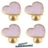 YOUYOUULU 4Pcs Shining-Purple-Crystal-Diamonds-Drawer-Knobs, Golden-Brass-Heart-Dresser-Pulls, Love-Mid-Century-Cabinet-Cupboard-Handles (Purple Crystal)
