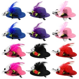 Ipetboom Mini Hair Clips 12 Pieces Mini Hat Hair Clip Mini Top Hat Fascinator Hat Clip Kids Hair Clip for Party Gifts Masquerade Decorations (Random Color)