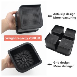 HANIHUA Bed Risers 4 inch Heavy Duty, 4 Pack Oversized Furniture Risers, Black Bed Lifts Risers for Table, Sofa, Chair, Couch, Desk, Bed Frame Risers Supports Up to 2,500 Lbs