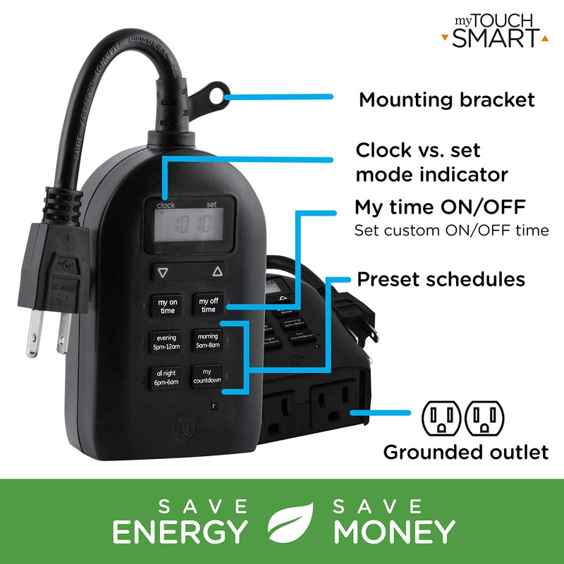 myTouchSmart Outlet Timer, Dual Plug-in Digital Timer Outlet, Simple Programmable