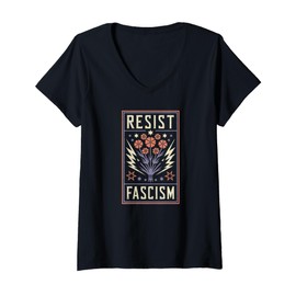 Womens Resist Fascism Protest Trump Anti Trump V-Neck T-Shirt
