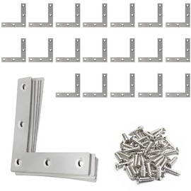 Augiimor 20Pcs L Shape Flat Corner Brace 50mm x 50mm (2" x 2") Flat L Bracket,Stainless Steel L Shape Flat Mending Plates with Screws for Frame, Furniture & Cabinet.