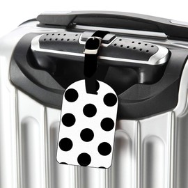 Nicokee Mega Polka Dots Black White Luggage Tag Suitcase Carry-On ID Travel Accessory Luggage ID Tag Leather Bag Label - 1 pack