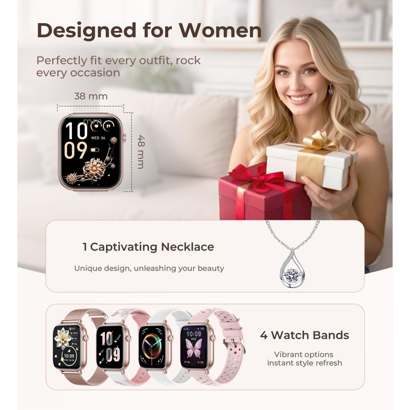 Smartwatch Damen mit Telefonfunktion, 1,85" Smart Watch für Android iOS,